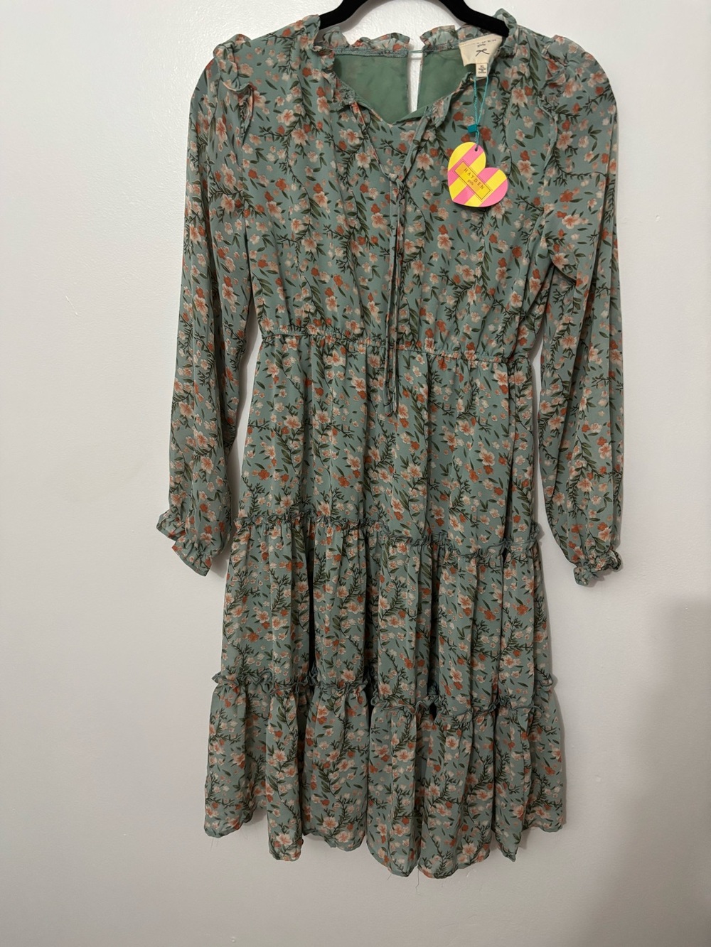 Hayden Sage Green Floral Tiered Dress with Rust Accents